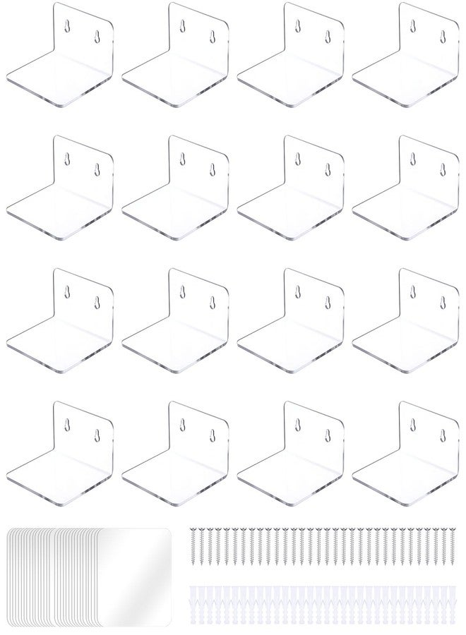 Lemecima 16 Pack Acrylic Small Shelf, Mini Floating Wall Shelf, Wall-Mounted Storage Shelves, for Pop Figures,Plant, Picture Photo Modern Wall for Office Bedroom Living Room, Clear - Image 1